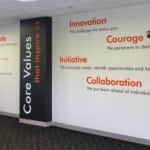 dimesional wall graphics core values specialty interior signs