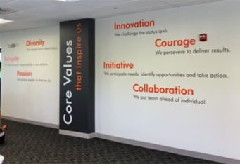 dimesional wall graphics core values specialty interior signs
